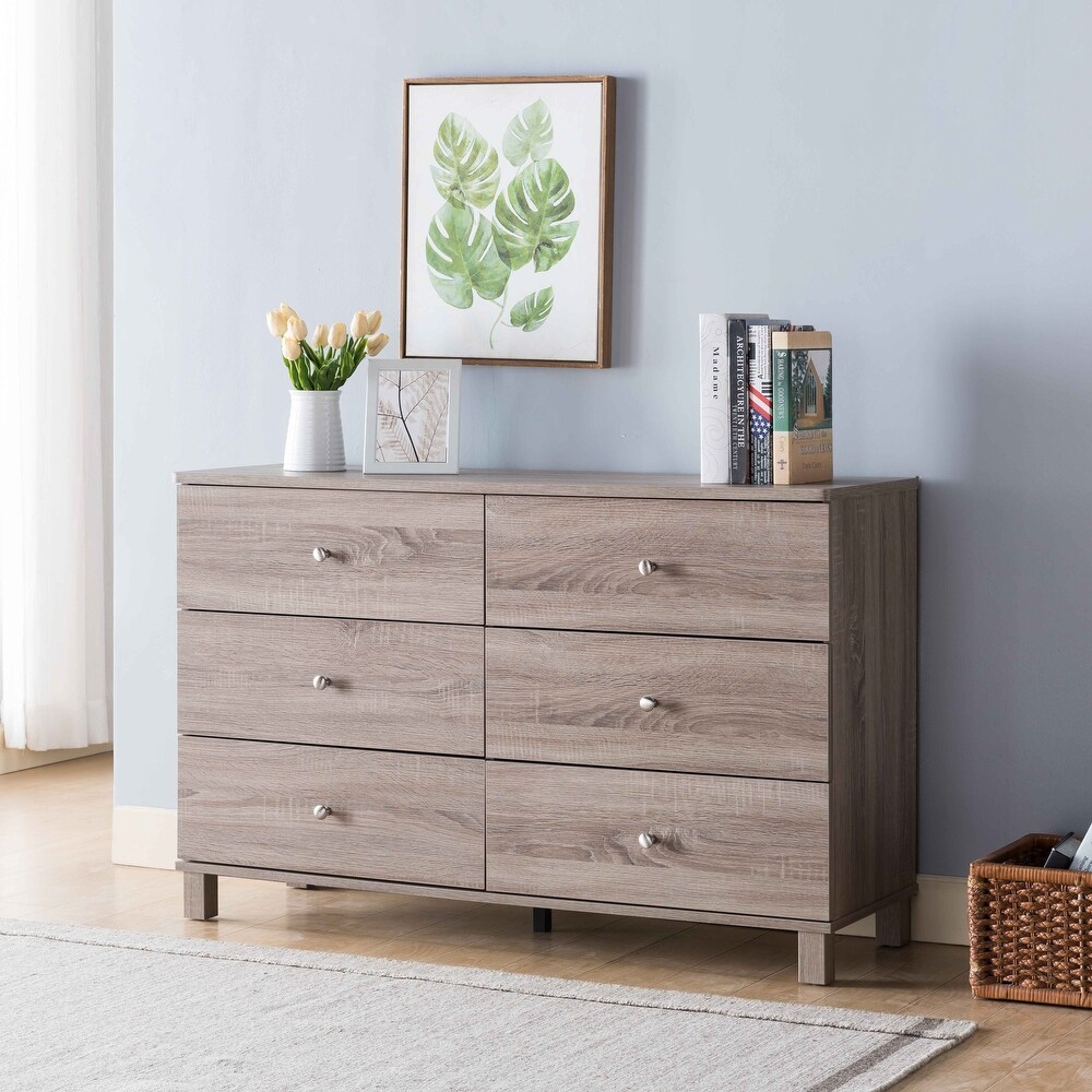 Wooden Dresser  Storage Accent Chest with 6 Drawers