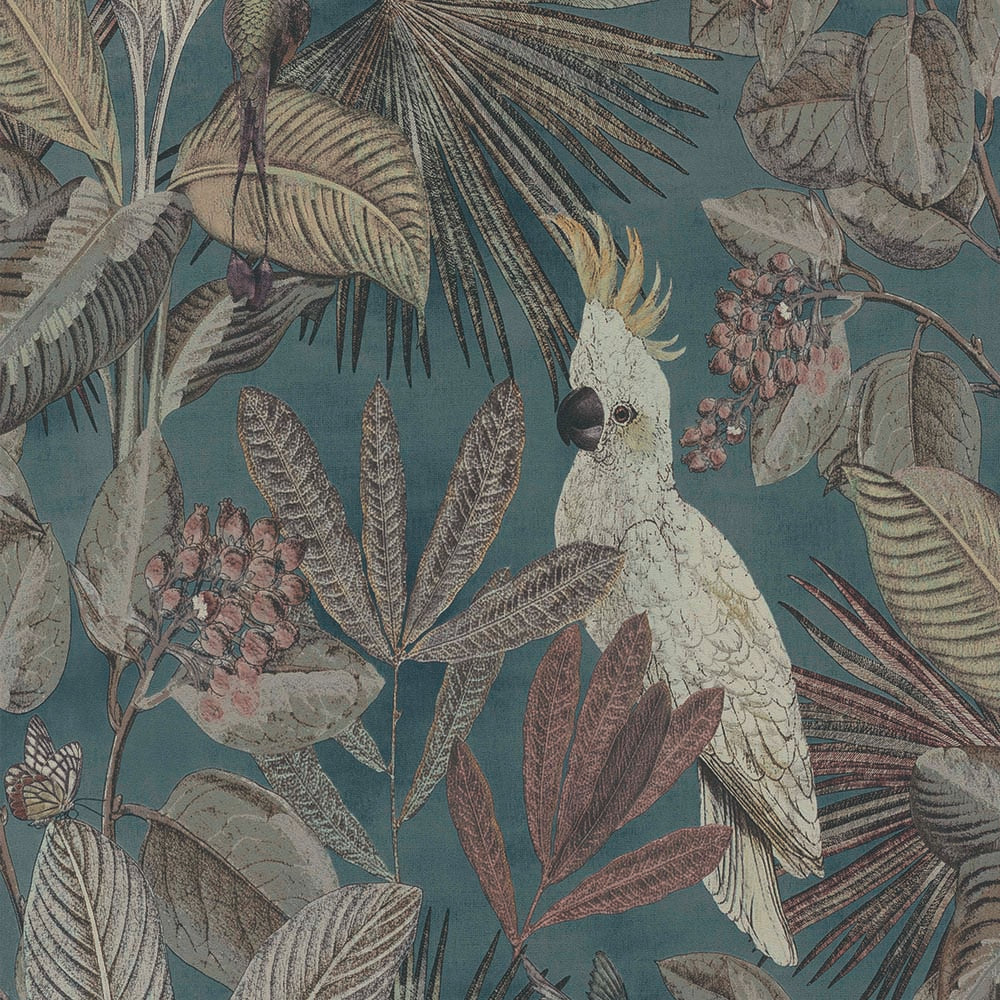 Sample Tropical Paradise Wallpaper in Dark Blue