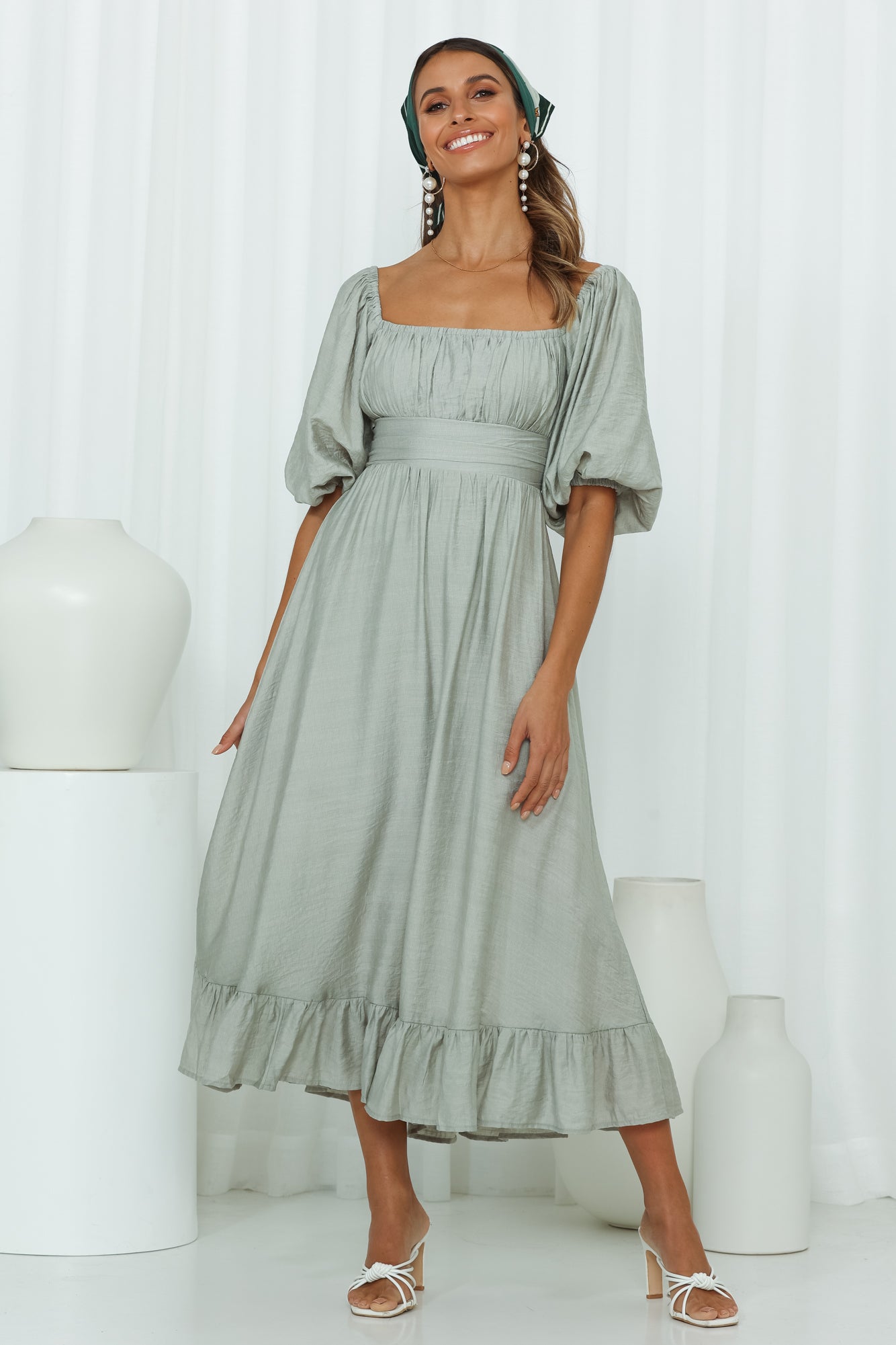 Just Stand And Smile Midi Dress Sage