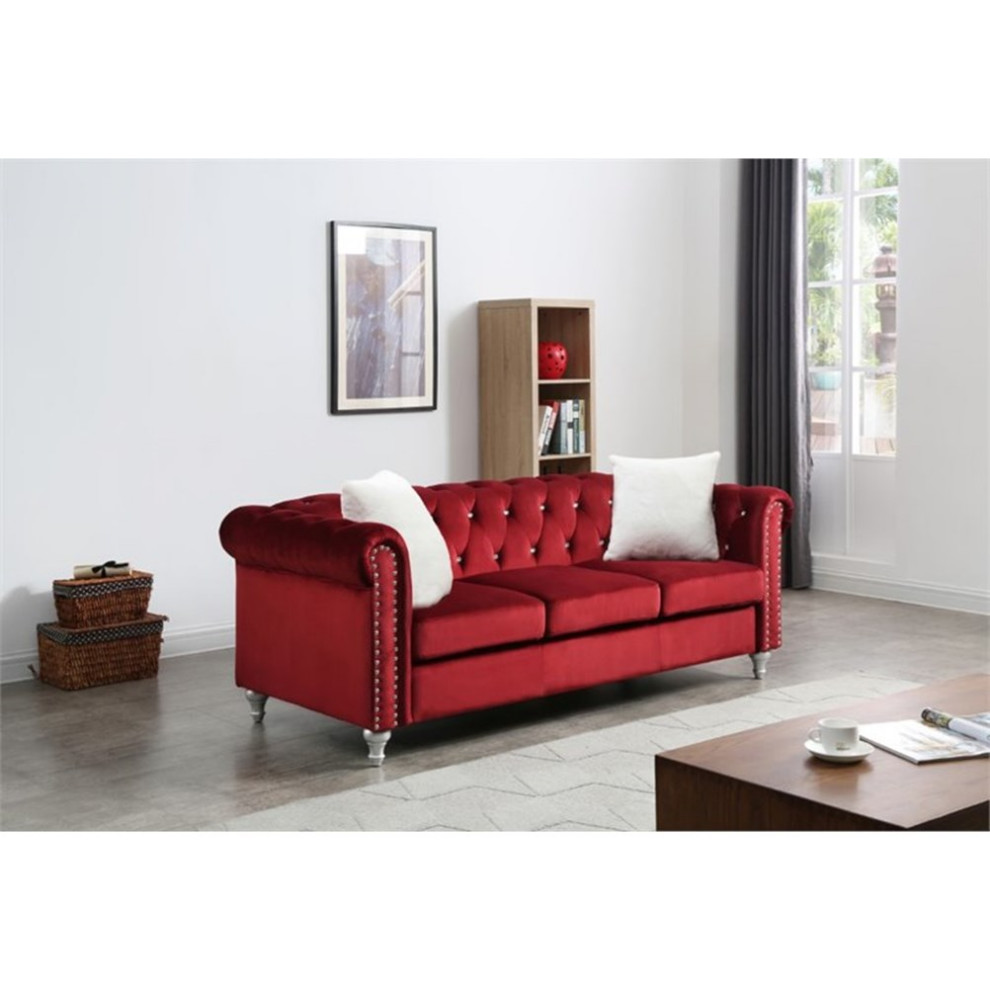 Maklaine Contemporary styled Soft Velvet Sofa in Burgundy Finish   Eclectic   Sofas   by Homesquare  Houzz