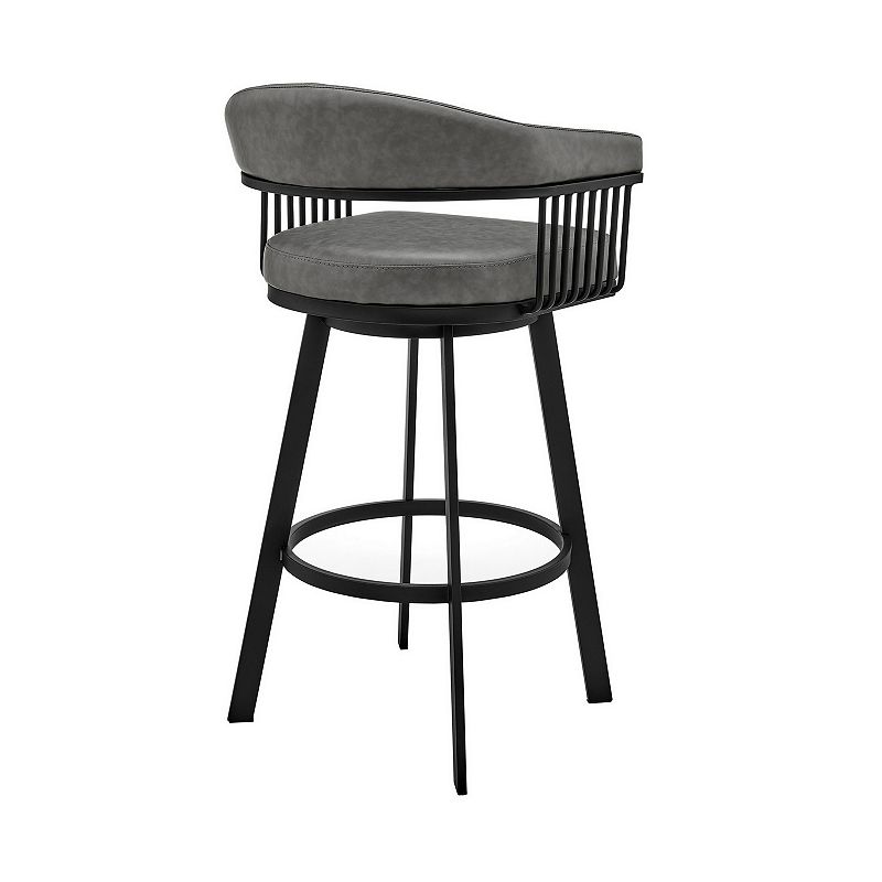 Oliver 30 Inch Bar Stool， Vegan Faux Leather， Swivel， Slatted， Warm Gray