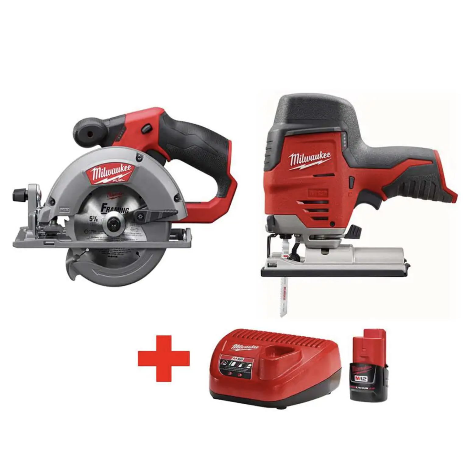 Milwaukee M12 12V Lithium-Ion Cordless Jig Saw and 5-3/8 in. Circular Saw Combo Kit W/ (1) 2.0Ah Battery and Charger