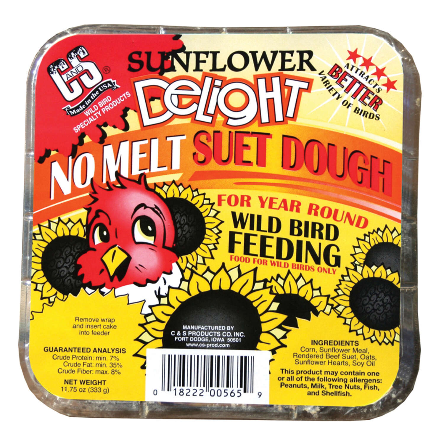 CandS Products Sunflower Delight Assorted Species Beef Suet Wild Bird Food 11.75 oz