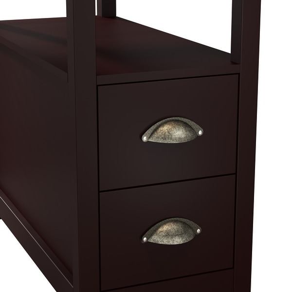 End Table Narrow Nightstand With Two Drawers And Open Shelf