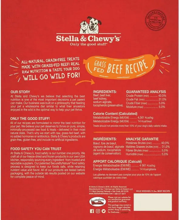 Stella and Chewy Wild Weenies Raw Beef Freeze Dried Raw Dog Treats;