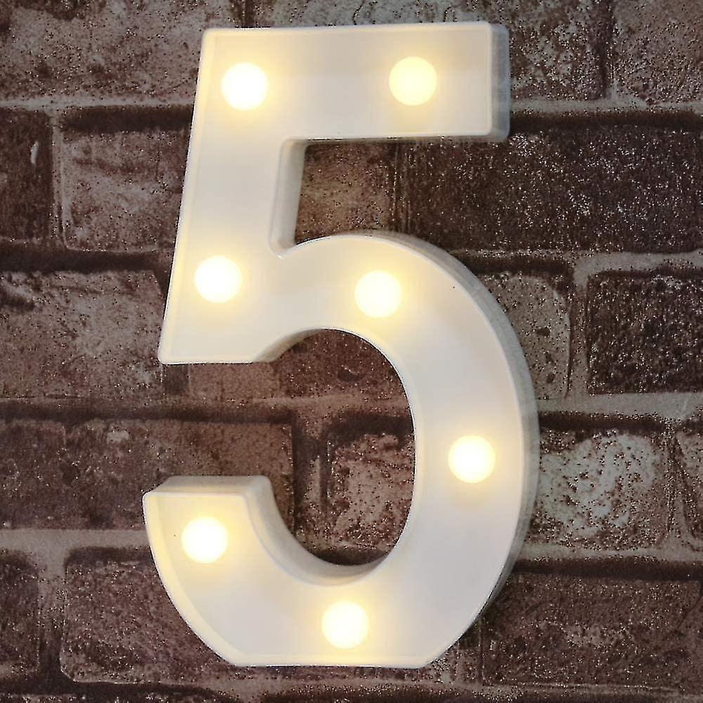 Decorative Led Light Up Number Letters， White Plastic Marquee Number Lights Sign Party Wedding Decor Battery Operated Number (5)