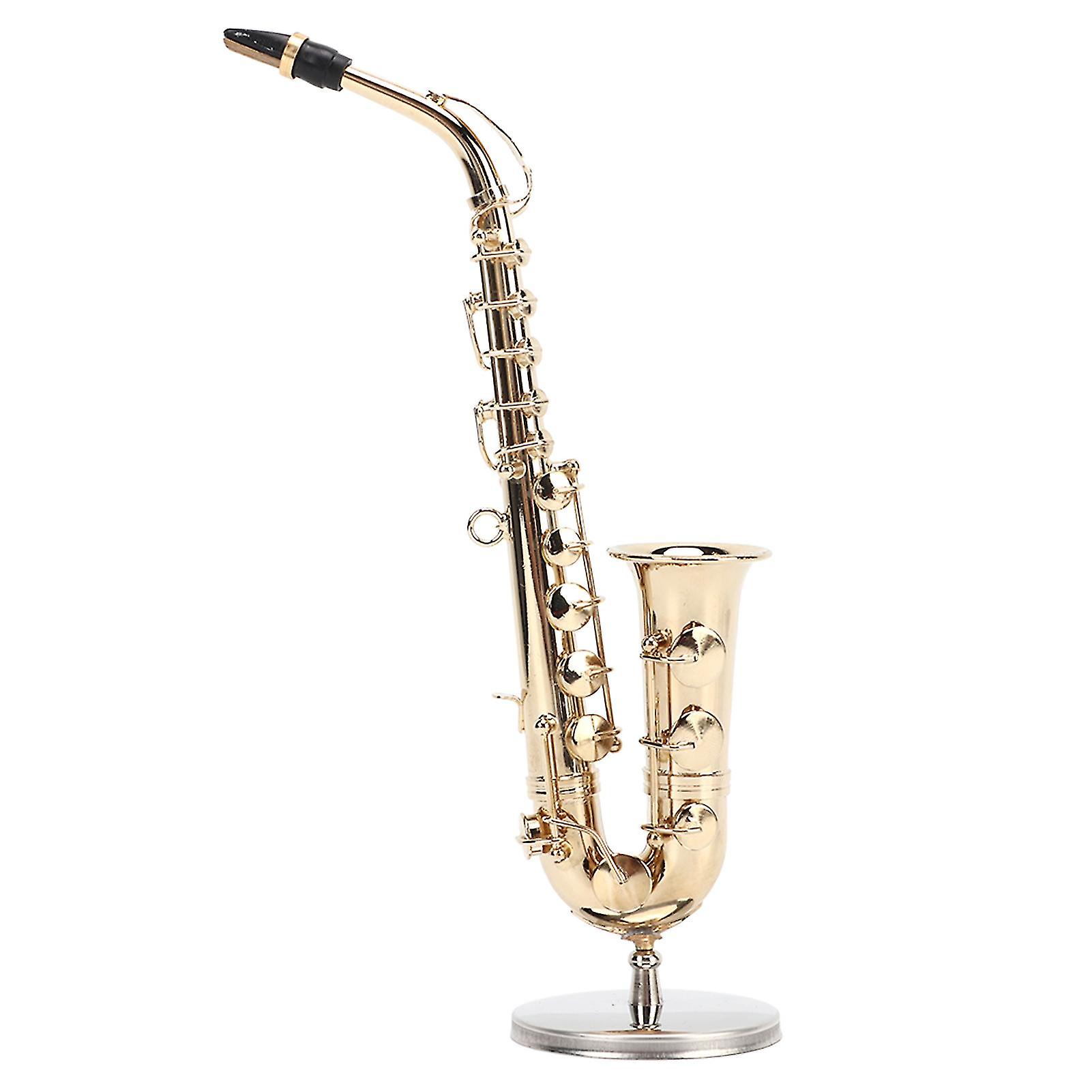 Miniature Alto Saxophone Replica with Stand and Case Mini Sax Musical Instrument Dollhouse Model Ornament 6.3 Inch