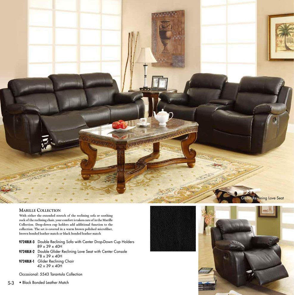 Homelegance Marille 5 Piece Reclining Living Room Set  Black Leather   Living Room Furniture Sets   by Beyond Stores  Houzz