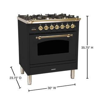 Hallman 30 in. 3.0 cu. ft. Single Oven Dual Fuel Italian Range True Convection 5 Burners LP Gas Brass Trim in Matte Graphite HDFR30BSMGLP