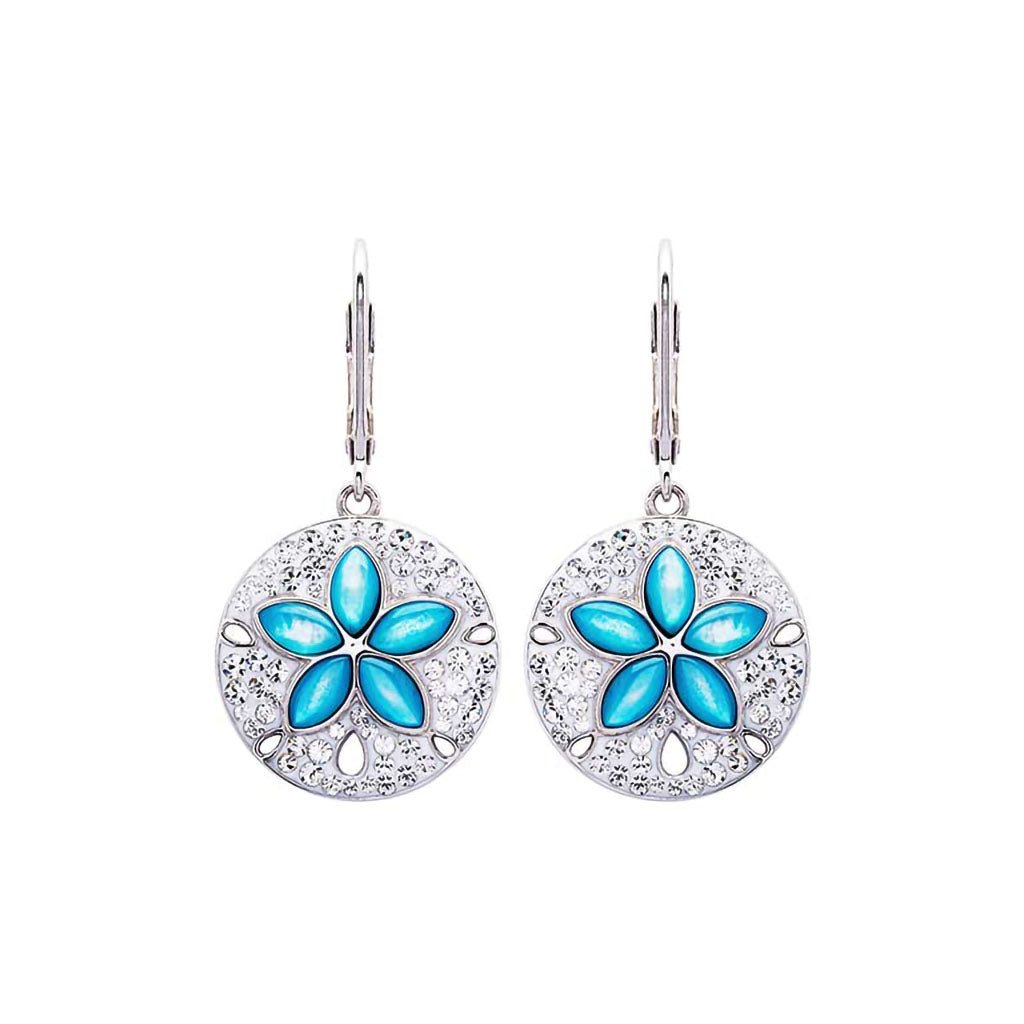 Ocean  Aqua Mother of Pearl Sand Dollar Earrings