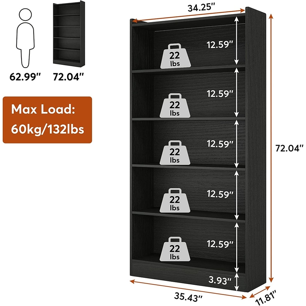 6 Tier White Bookcase  Large Tall Bookshelf with Storage Shelves