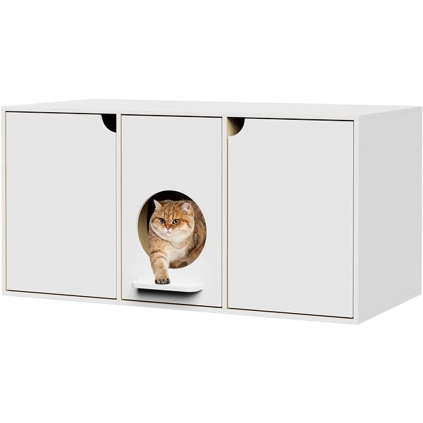 Cat Litter Box Enclosure 43 Inch， Wood Cat Washroom Storage Cabinet