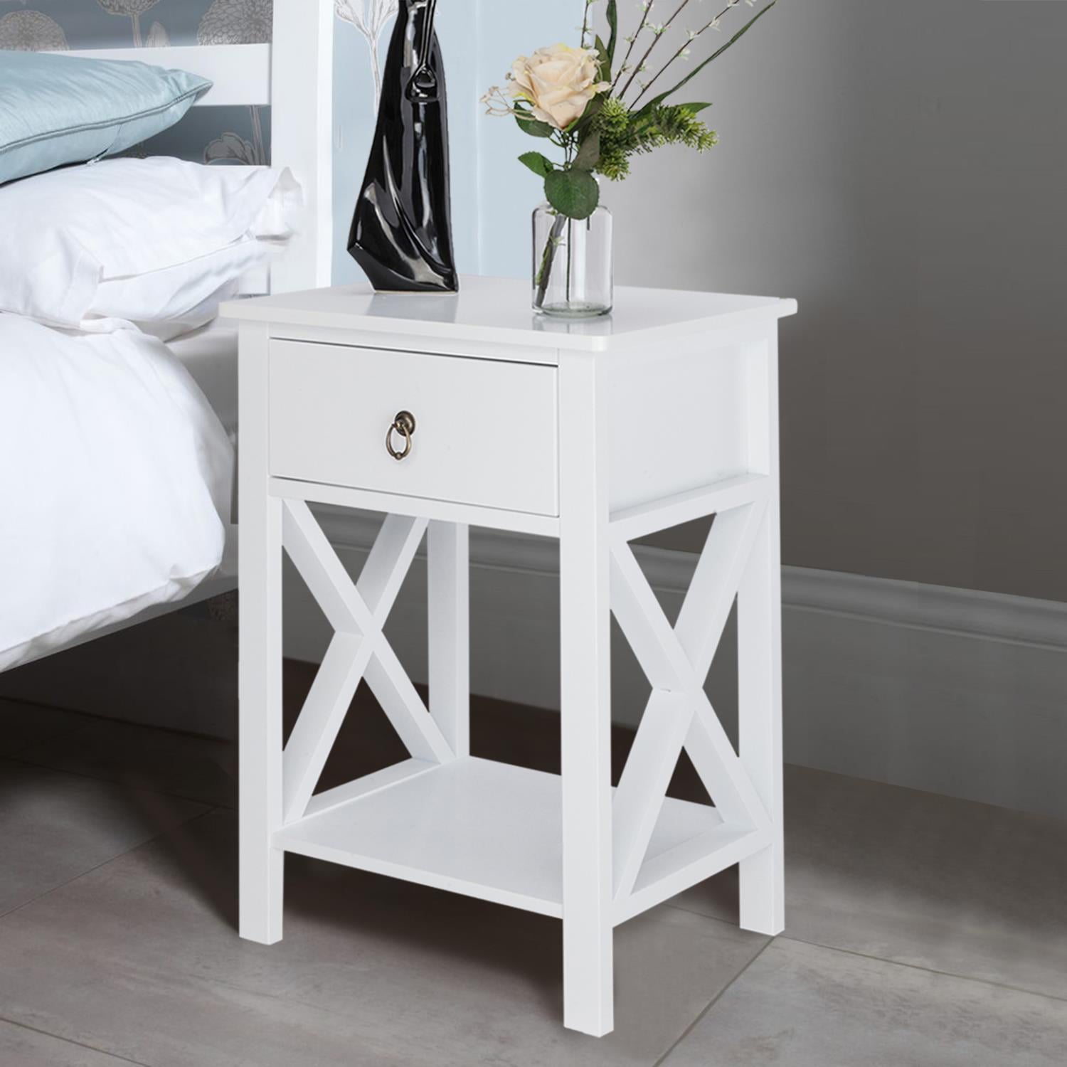 UBesGoo Set of 2 Nightstand, Wood Bedside Tabel, End Table, Night Table with1 Drawer and 1 Shelf, White