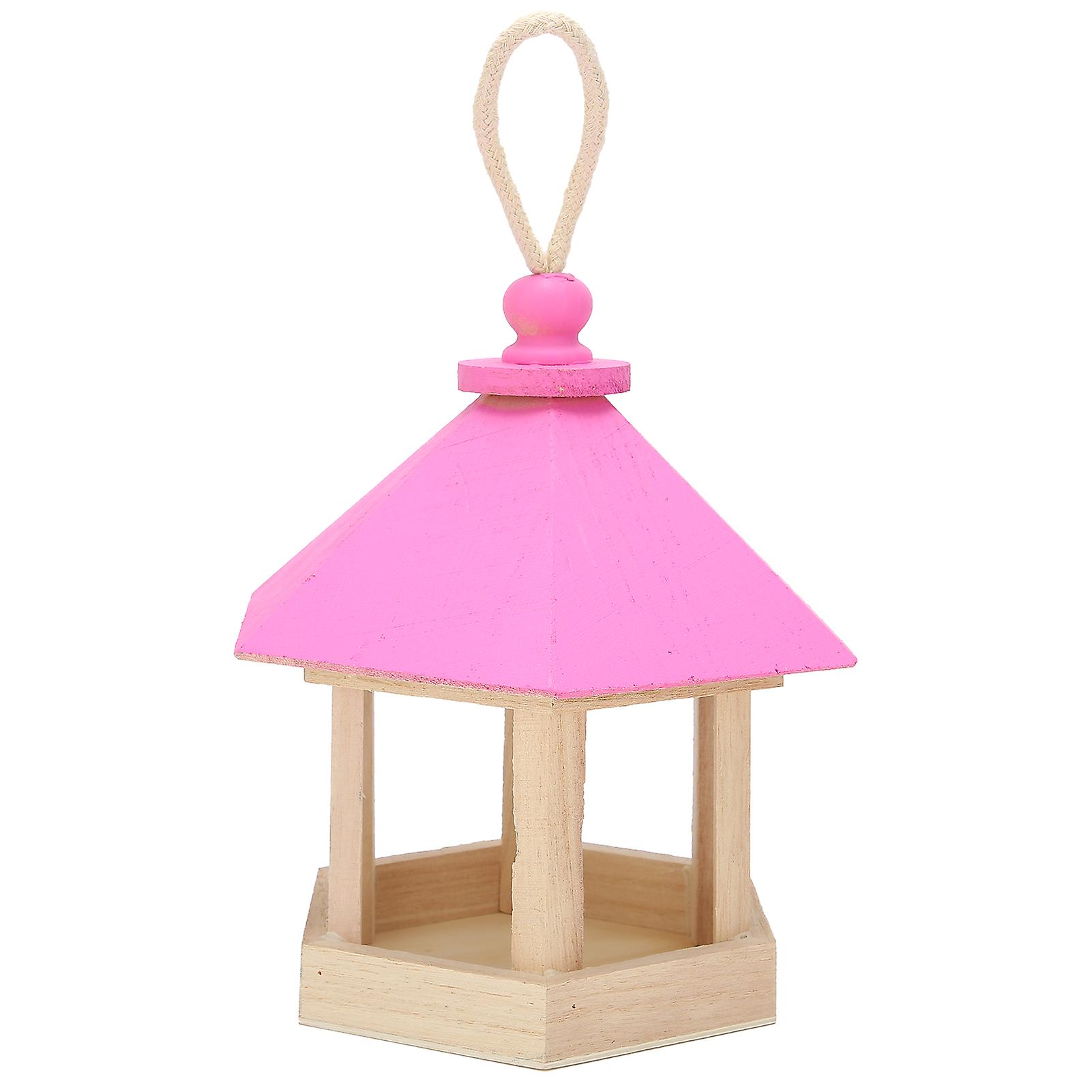 Wooden Bird Feeder Hanging Hexagonal House Shape Pet Bird Feeder Garden Decoration