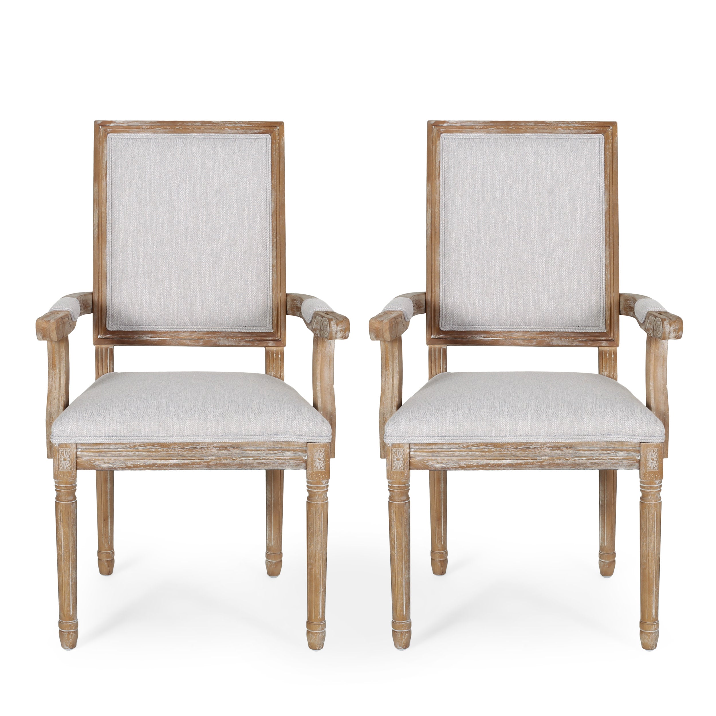 Ashlyn French Country Fabric Upholstered Wood Dining Chairs, Set of 2