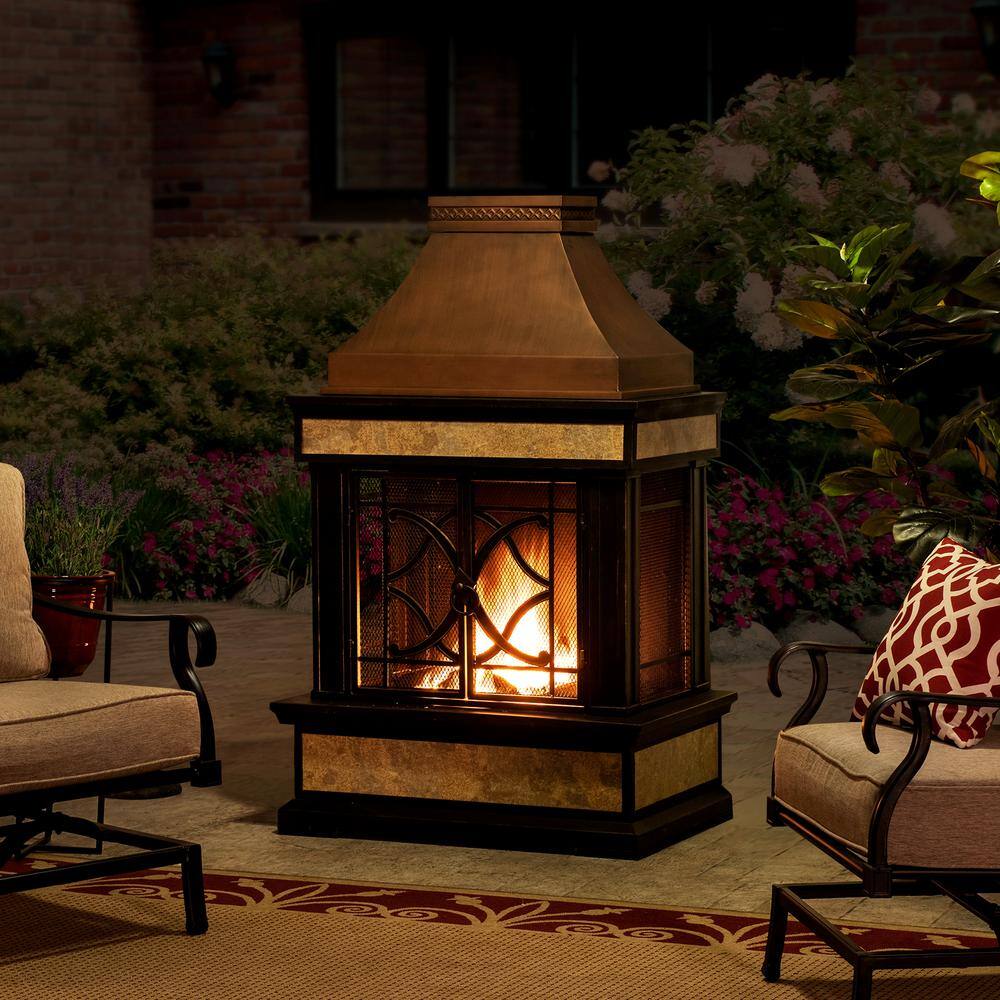 Sunjoy Curtis 56.69 in. Wood Burning Outdoor Fireplace with Bronze Highlights 169476