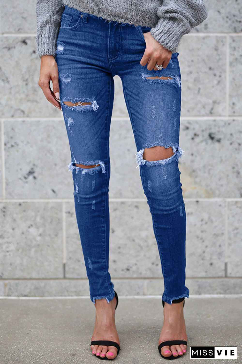 Blue Ripped Washed Jeans