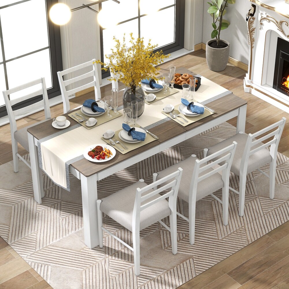 7 Piece Wooden Dining Table Set Extendable Table with 12\