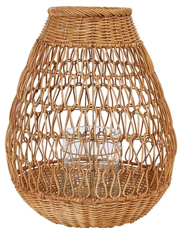 20 Inch Rattan Lantern with Glass Insert