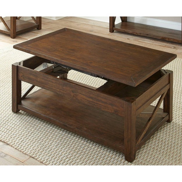 Rustic Lenka Lift Top Cocktail Table Mocha Finish Steve Silver