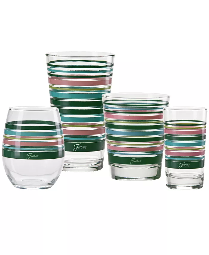 Fiesta Tropical Stripes Stemless Wine Glasses Set of 4