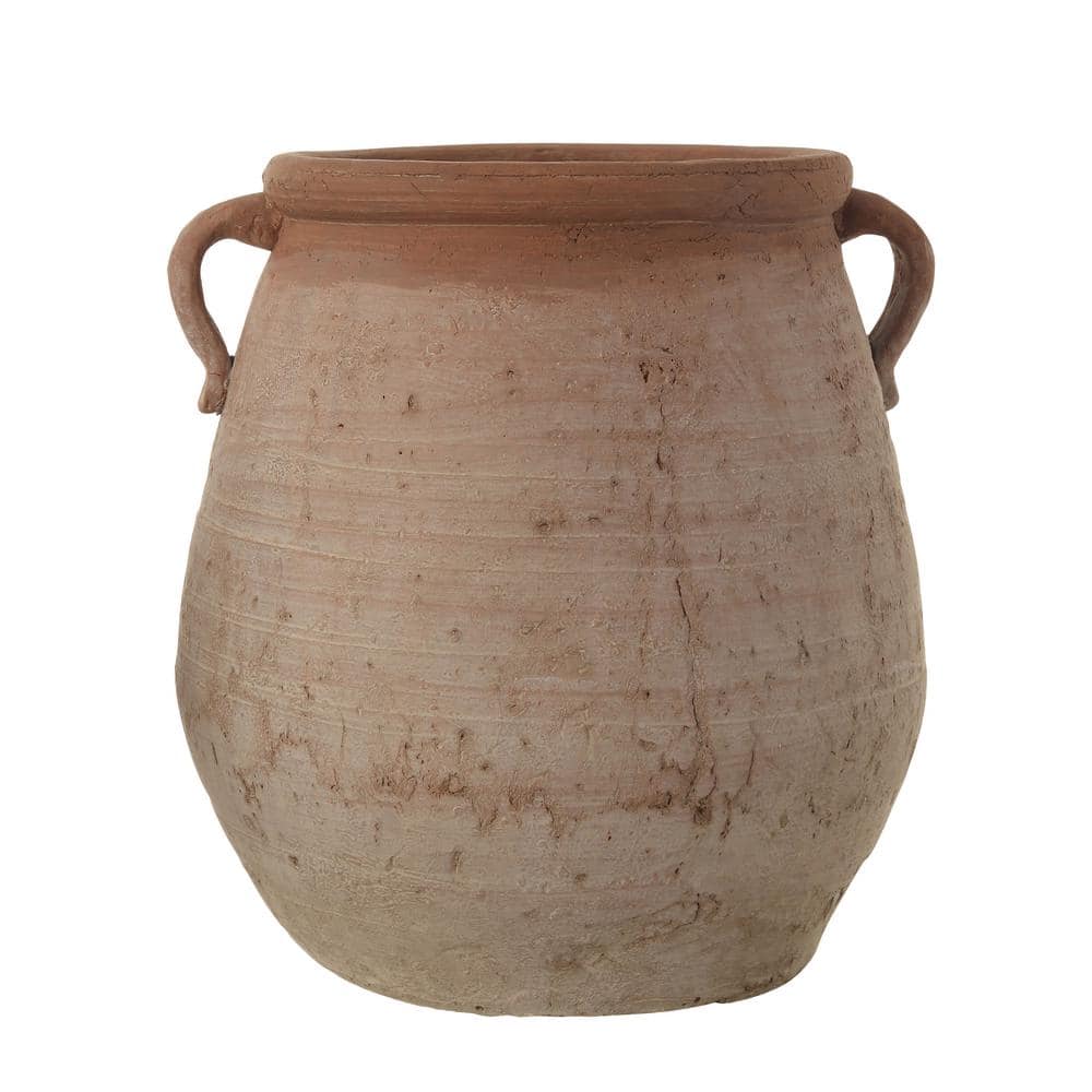 Storied Home 13.5 in. L x 13 in. W x 13.75 in. H Smooth and Glossy Orange and Whitewashed Clay Urn Decorative Pots DF0851