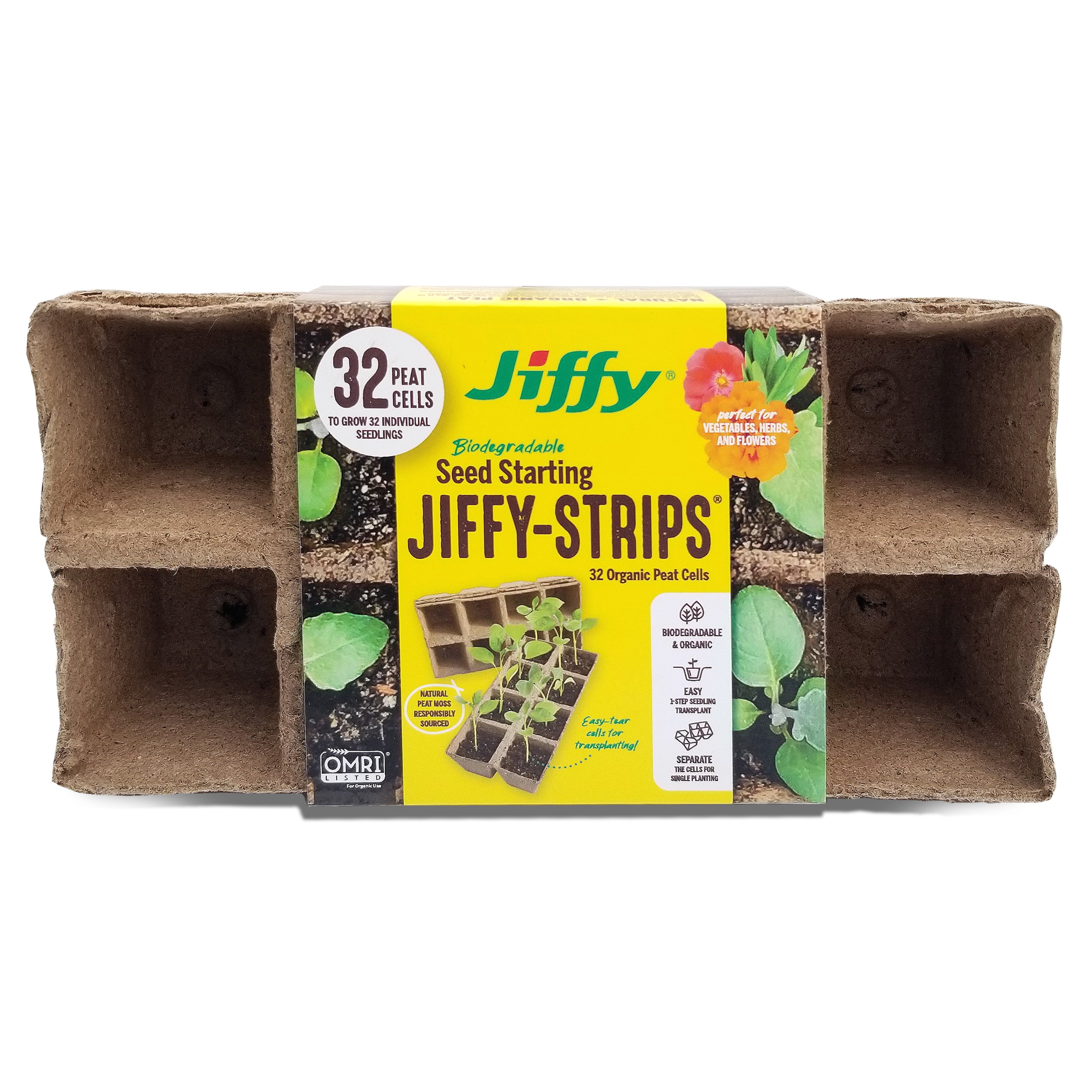 Jiffy Biodegradable Seed Starting Peat Strips， 4 Strips (32 Pots)