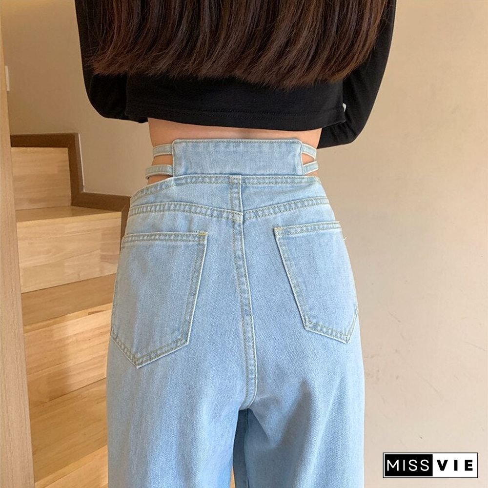 Woman Jeans High Waist Clothes Wide Leg Denim Clothing Blue Streetwear Vintage Quality Fashion Harajuku Straight Pants