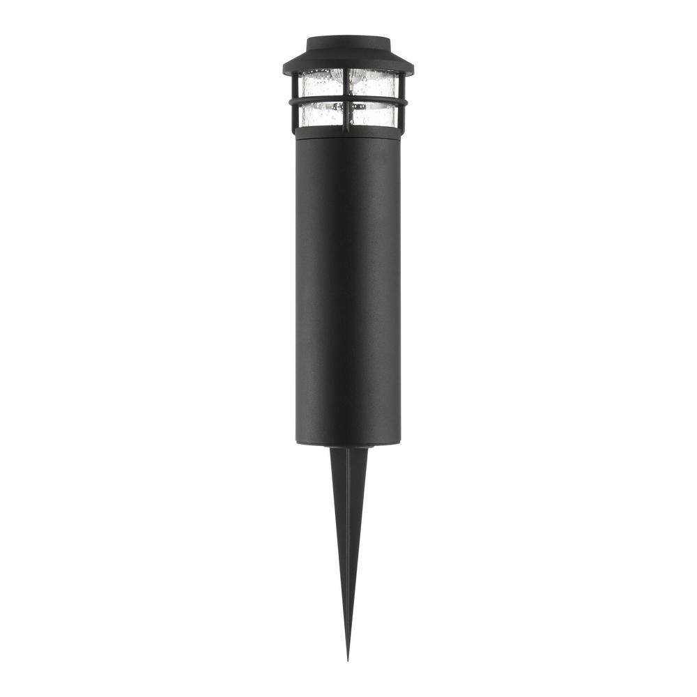 Hampton Bay Marion 12''H Black Low Voltage LED Bollard Path Light with Seeded Glass LBW1501LM-01