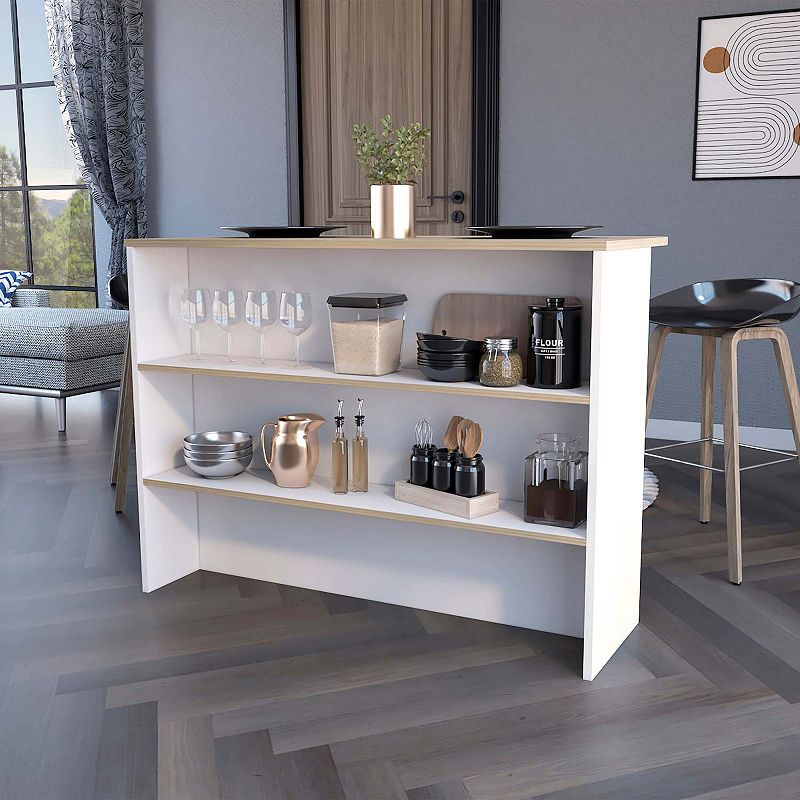 Crete Kitchen Island， Kitchen Bar with 3-Tier Shelves