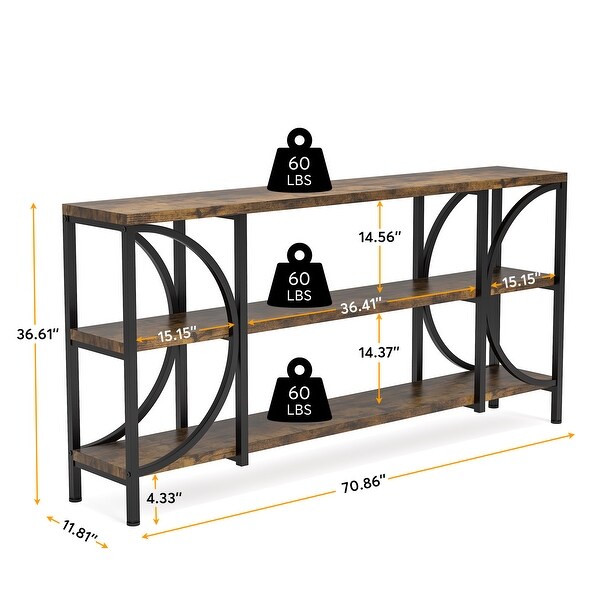 70.86 Inch Extra Long Sofa Table， 3 Tier Narrow Console Table with Storage Shelves