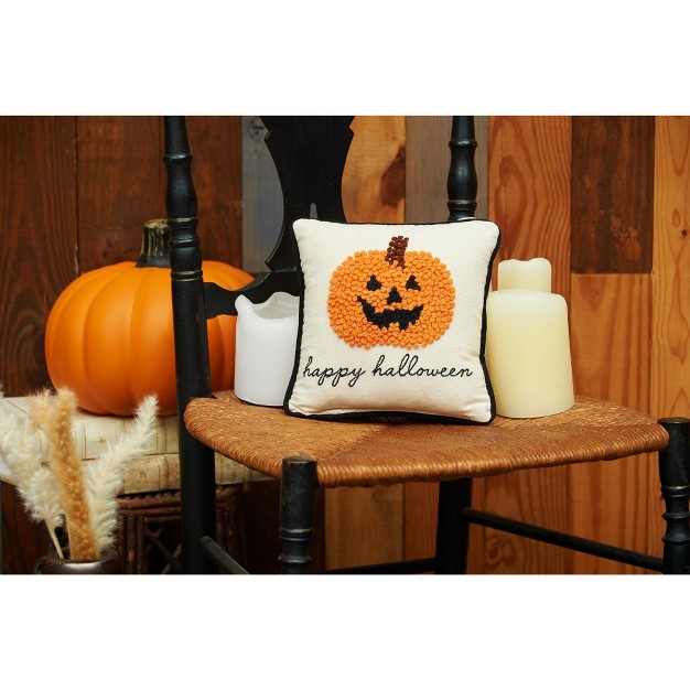 Pumpkin Jack o lantern French Knot Halloween Throw Pillow