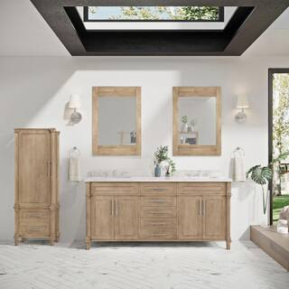 Home Decorators Collection Aberdeen 72 in. W x 22.1 in. D x 34.5 in. H Freestanding Bath Vanity in Antique Oak with Carrara Marble Top Aberdeen 72AO