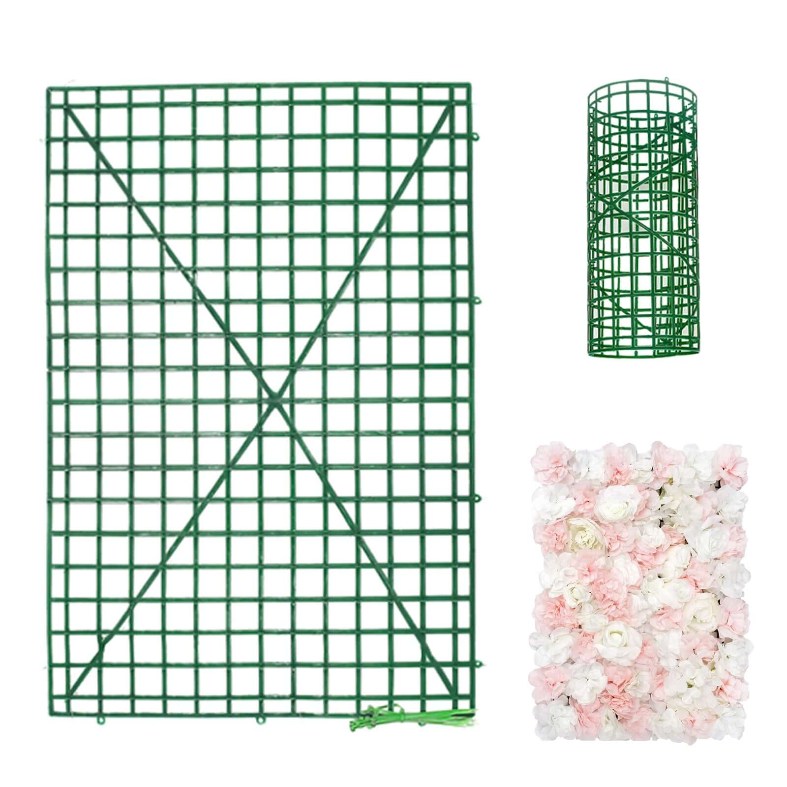 10 Pack Dark Green Plastic Mesh Flower Wall Panels, Artificial Plant Wall Fences Backdrop Grid Frames - 24