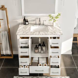 Eviva Hampton 36 in. W x 22 in. D x 34 in. H Bathroom Vanity in White with White Carrara Marble Top with White Sink EVVN411-36WH