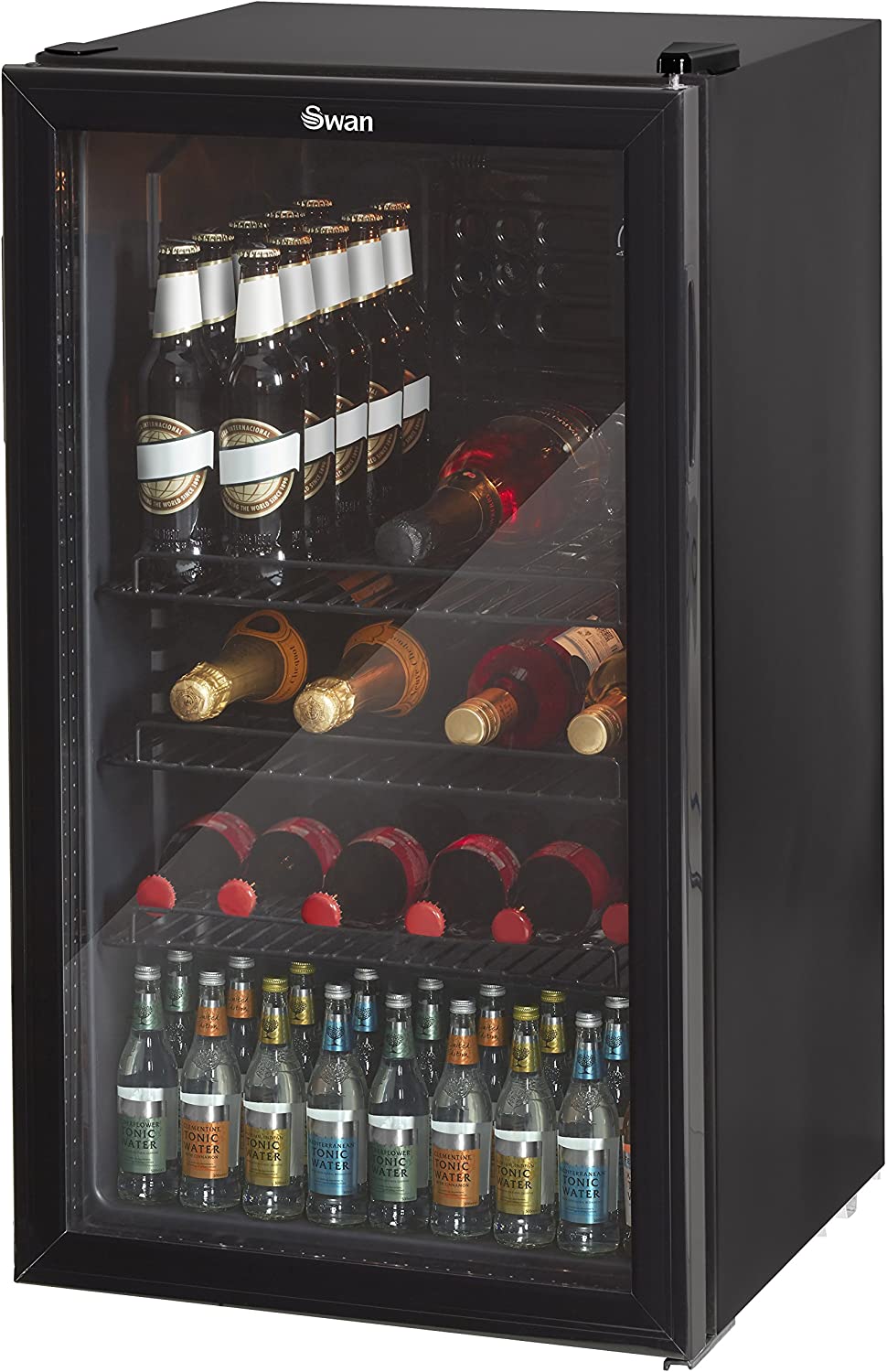 Swan 80L Glass Fronted Under Counter Fridge, Wine Beer and Beverage Cooler