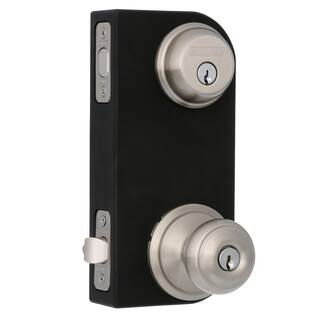 Schlage Georgian Satin Nickel Single Cylinder Deadbolt and Keyed Entry Door Knob Combo Pack FB50N V GEO 619