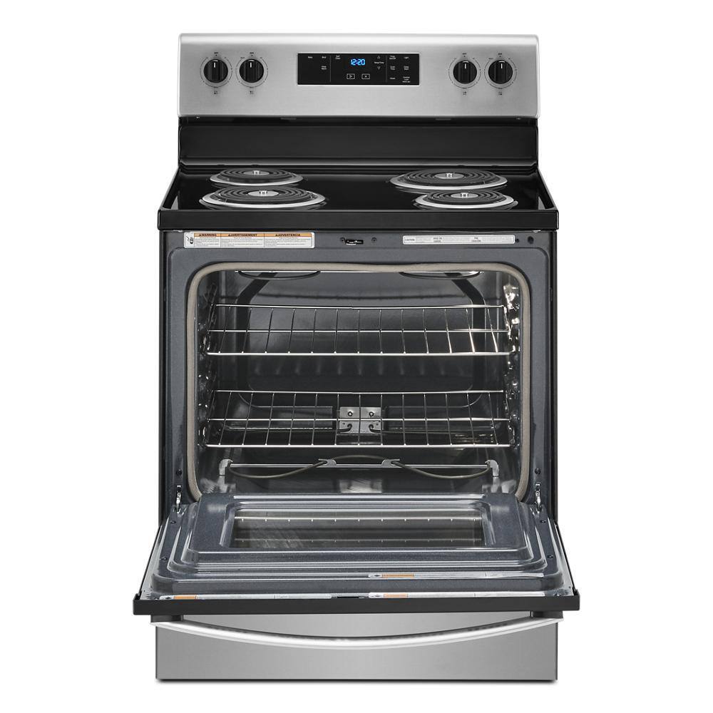 Whirlpool 30 in. 4.8 cu. ft. 4-Burner Electric Range with Self-Cleaning in Stainless Steel with Storage Drawer WFC315S0JS