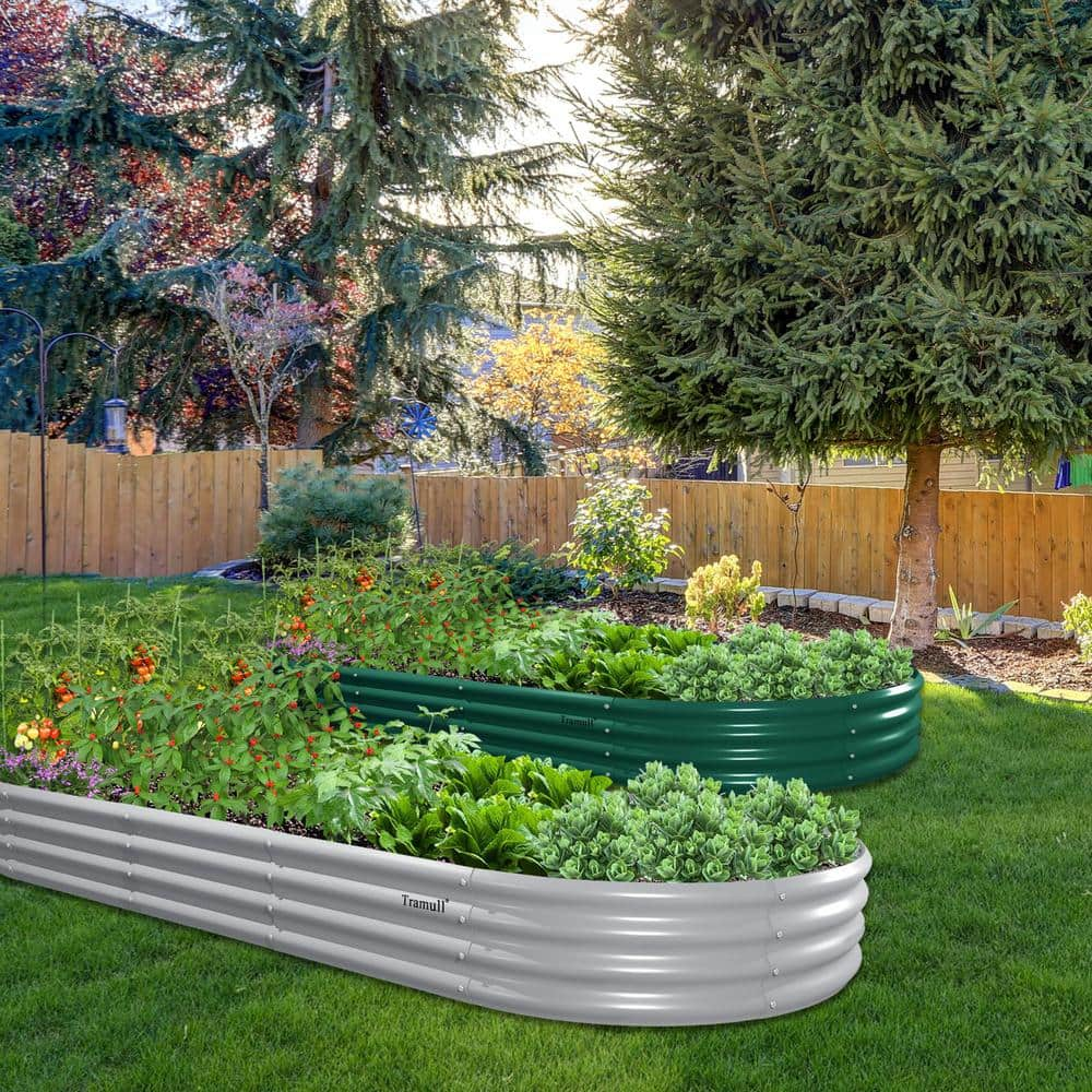 Cesicia 96 in. L x 36 in. W x 12 in. D Oval Green Outdoor Metal Planter Boxes Raised Garden Bed (2-Pack) LJL01000