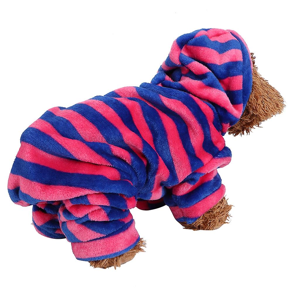 Coral Fleece Deep Blue Red Stripe Autumn Winter Four Feet Pet Hoodies Clothes Warm Pajamas Clothing For Dogs Cats