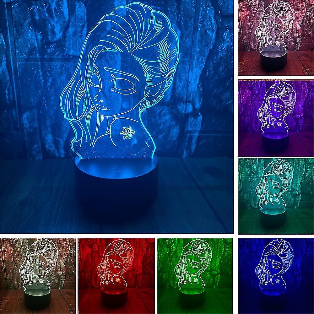 Elsa Anime Character 3d Led Optical Illusion Decoration Table Lamp 16 Colors Remote Acrylic Visual