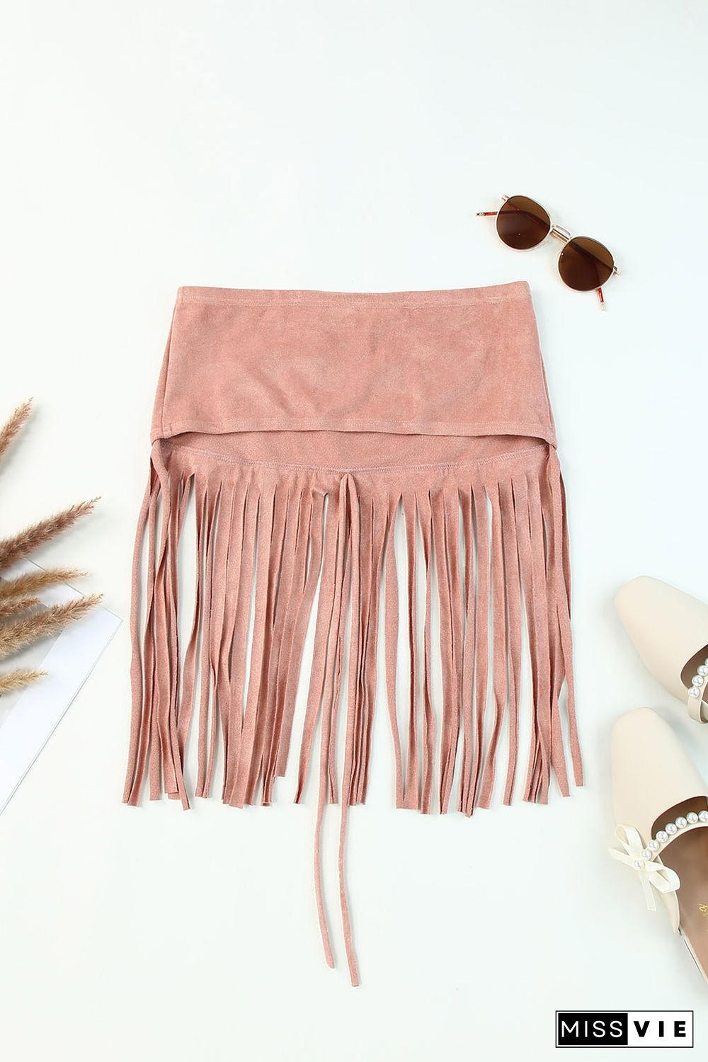 Pink Tassel Drawstring Bandeau Crop Tank Top