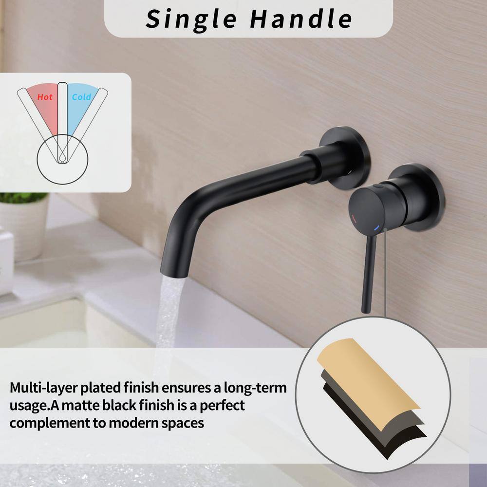 UPIKER Modern Single Handle Wall Mounted Bathroom Faucet with 2 Holes Brass Rough-in Valve in Matte Black UP2301SFB0002