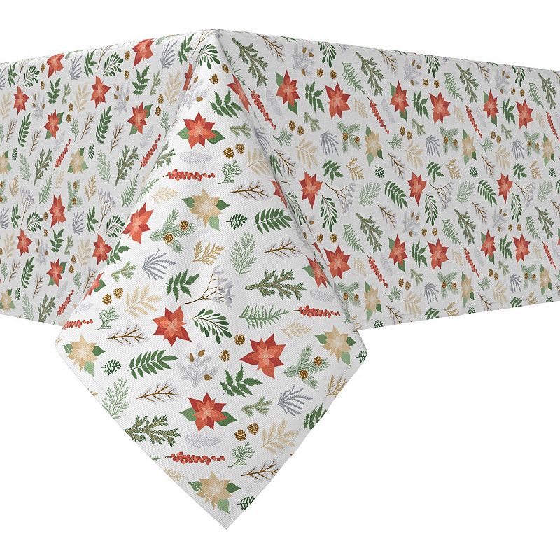 Rectangular Tablecloth， 100% Cotton， 52x104， Christmas Plants and Flowers