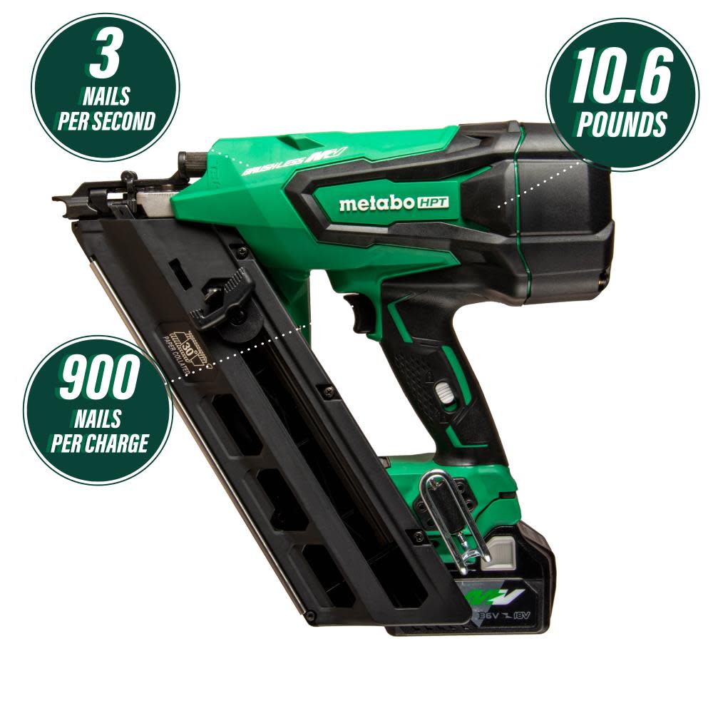 Metabo HPT Multivolt Cordless Framing Nailer Kit 3 ½” 30deg Clipped Head Paper Strip