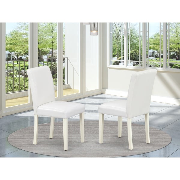 East West Furniture ABP2T64 Abbott Parson Chair with Linen White Leg and Pu Leather Color White， Set of 2