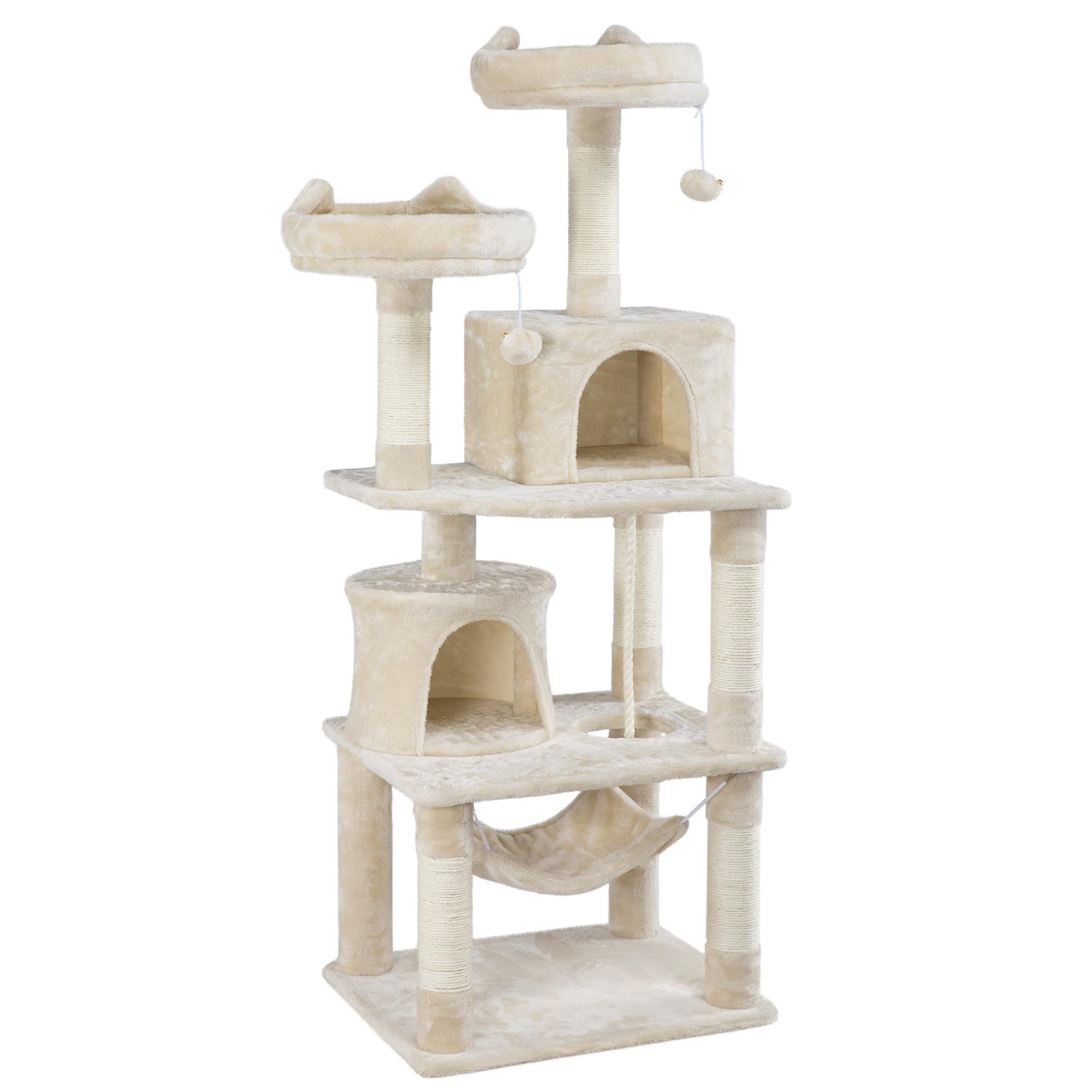 Topeakmart Beige 4-Level Large Cat Tree Condo with 2 Perches， 62.2