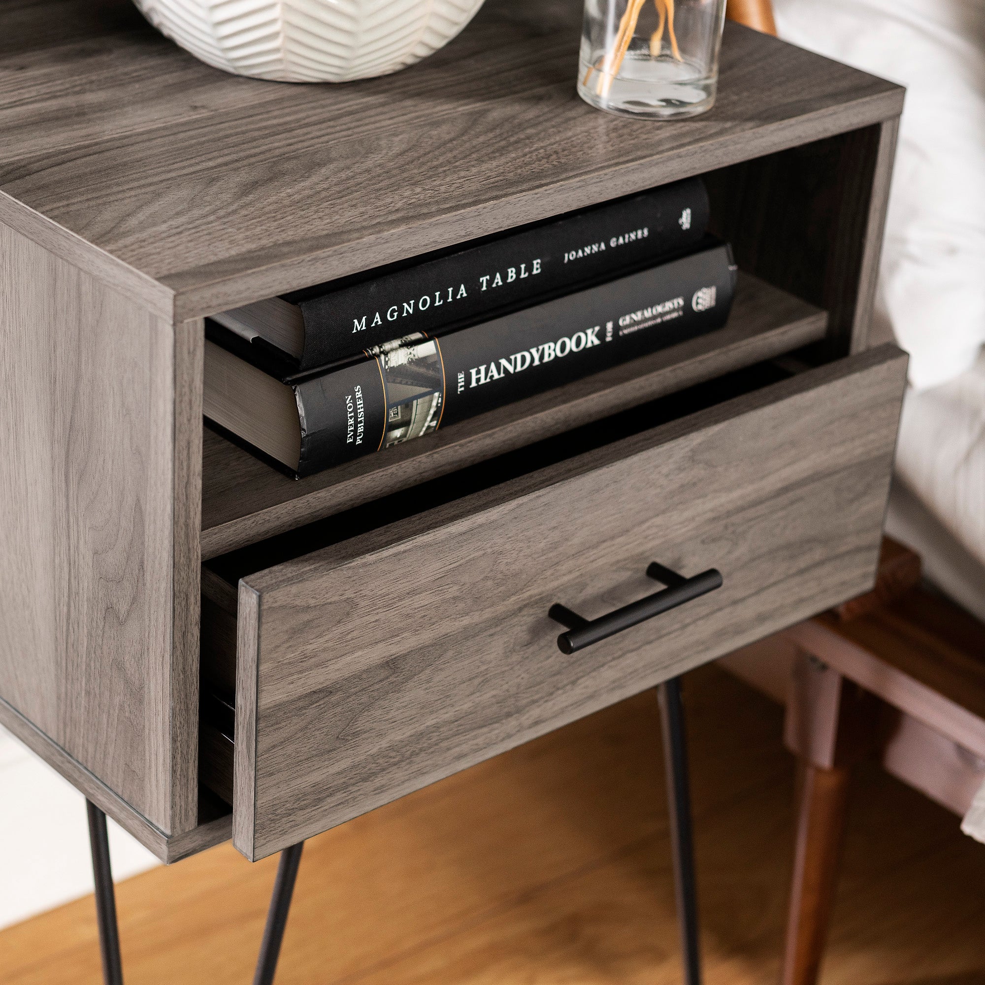 Manor Park Mid Century Modern Hairpin Leg Nightstand, Slate Grey