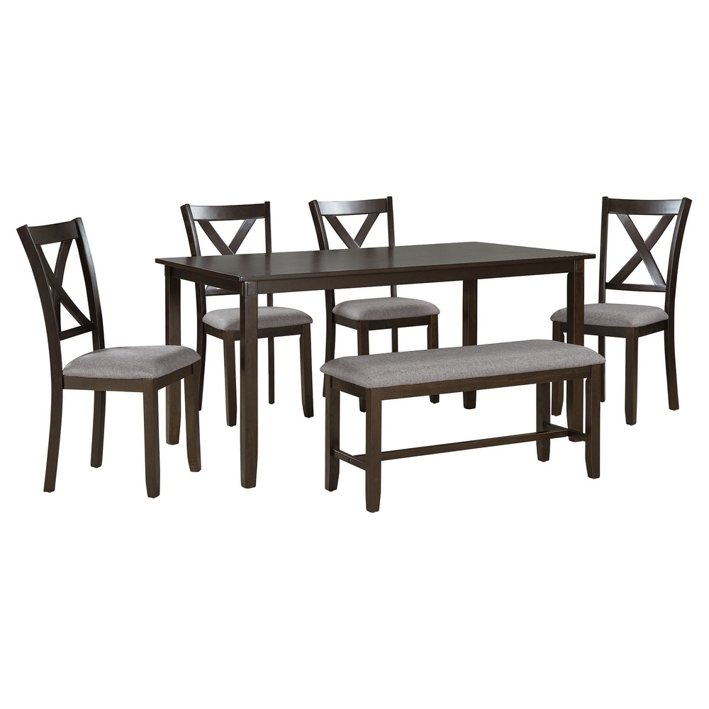 6 Piece Dining Table Set  Rectangular Dining Table  4 Chairs and Bench