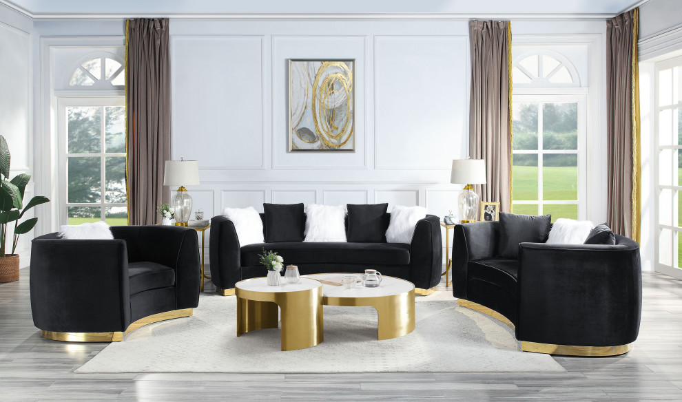 ACME Achelle Loveseat with 3 Pillows in Black Velvet   Contemporary   Loveseats   by Acme Furniture  Houzz